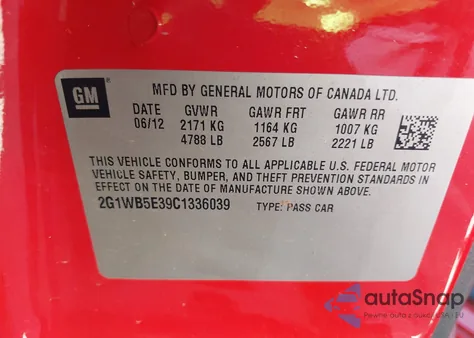 2012 Chevrolet Impala Lt from USA, damaged, VIN 2G1WB5E39C1336039